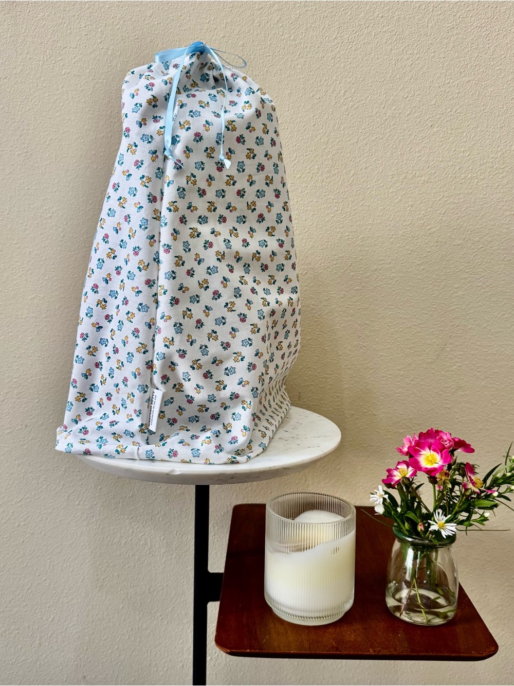 Cream Floral Cotton Boot Bag: Cowgirl Wedding Boots Storage Travel Organization